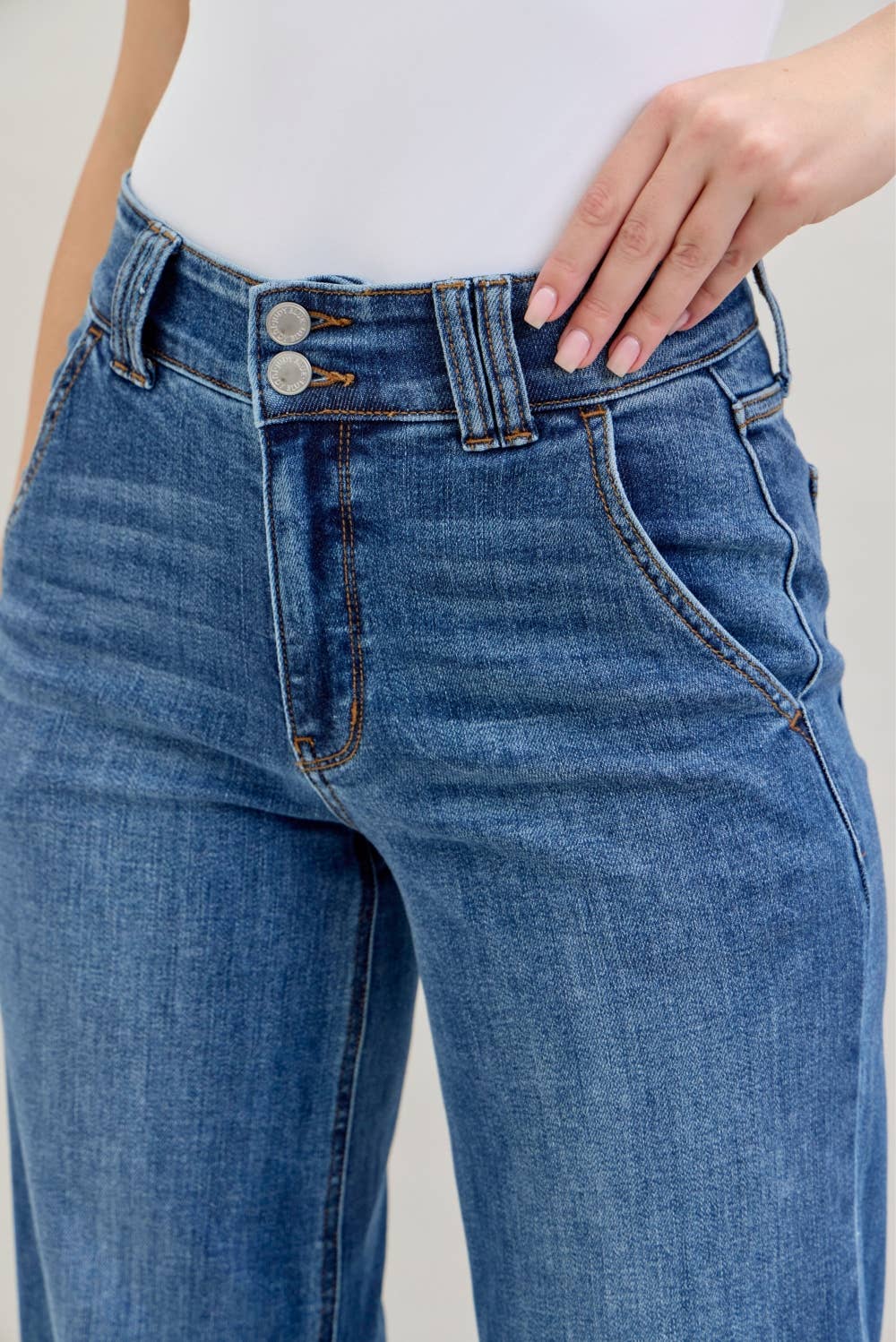 HW Double Button Wide Leg