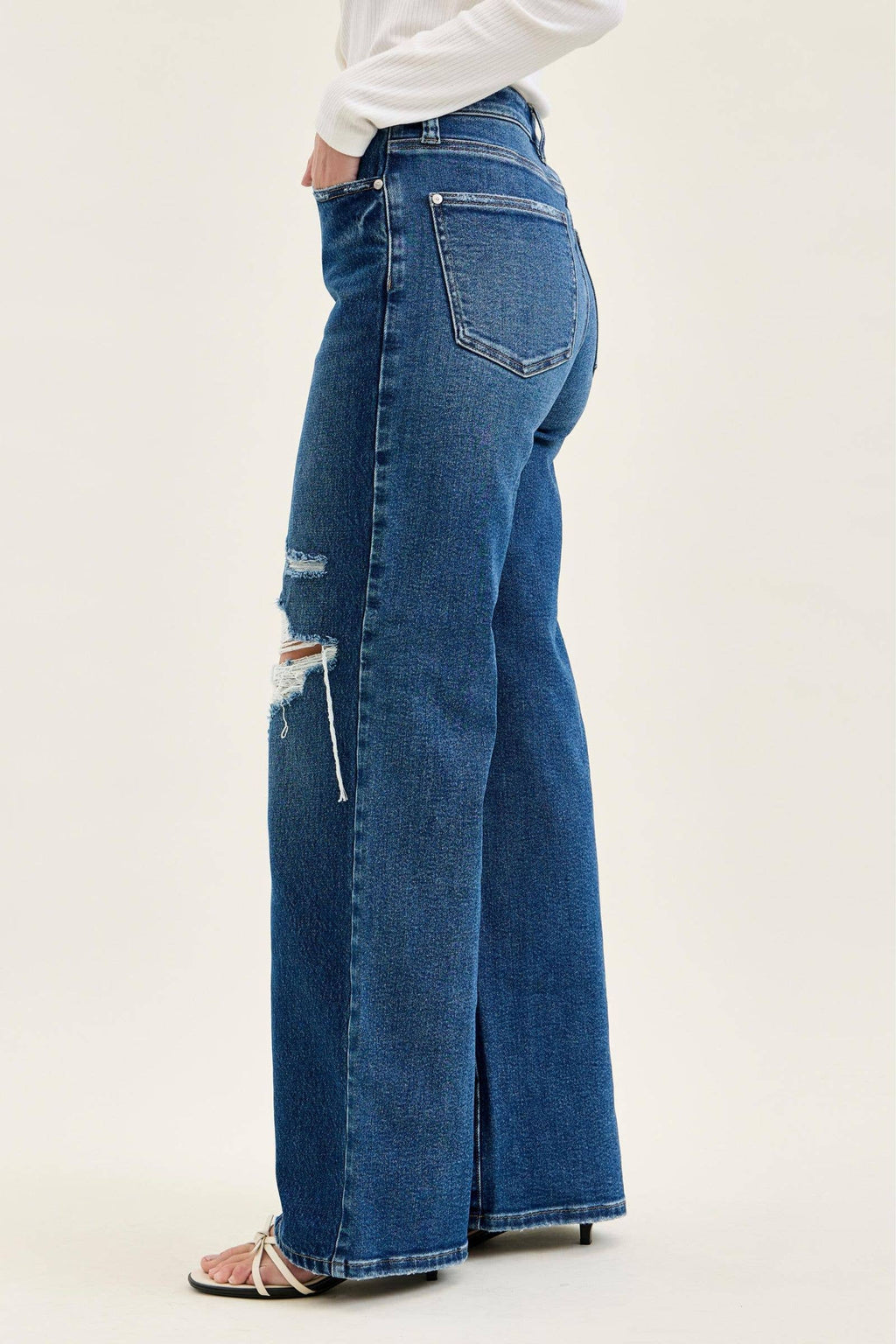 Judy Blue High Waist Rigid Magic Column Straight Destructed with Adjustable Wasitband Tabs, Ineam 33"